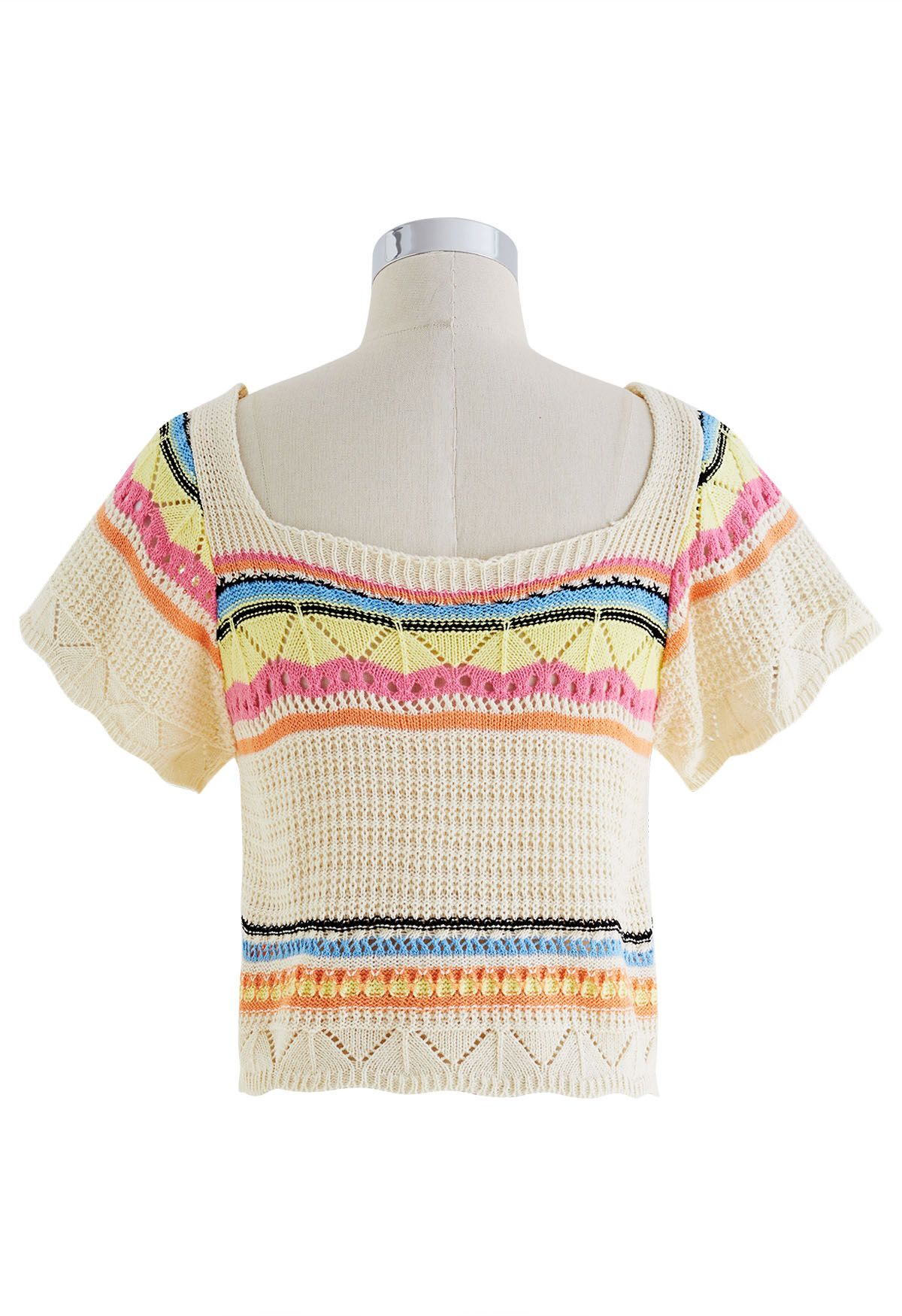 Color Block Zig Zag Eyelet Crop Top