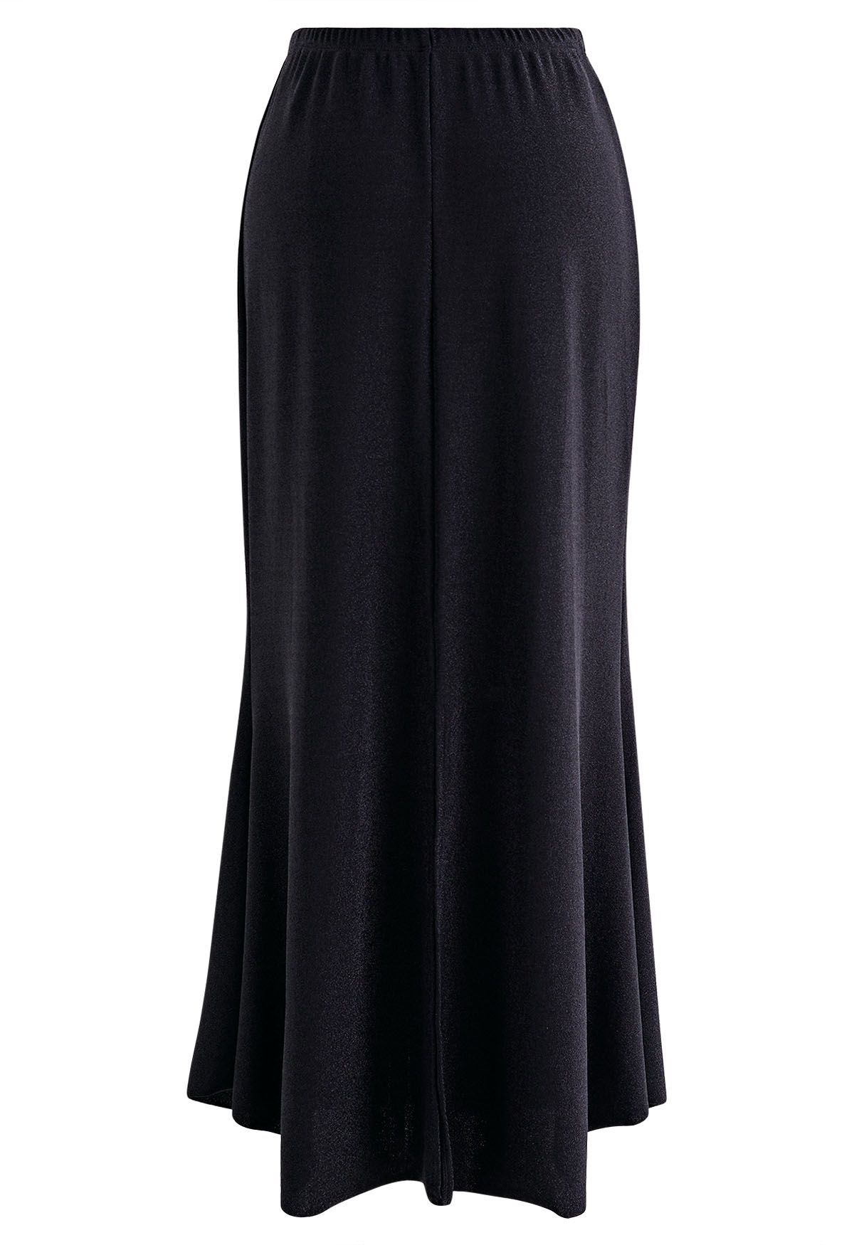 Shimmery Raw-Cut Frilling Maxi Skirt in Black