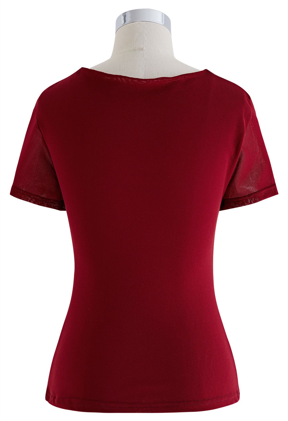 Twist Cutout Front Soft Mesh Top in Red