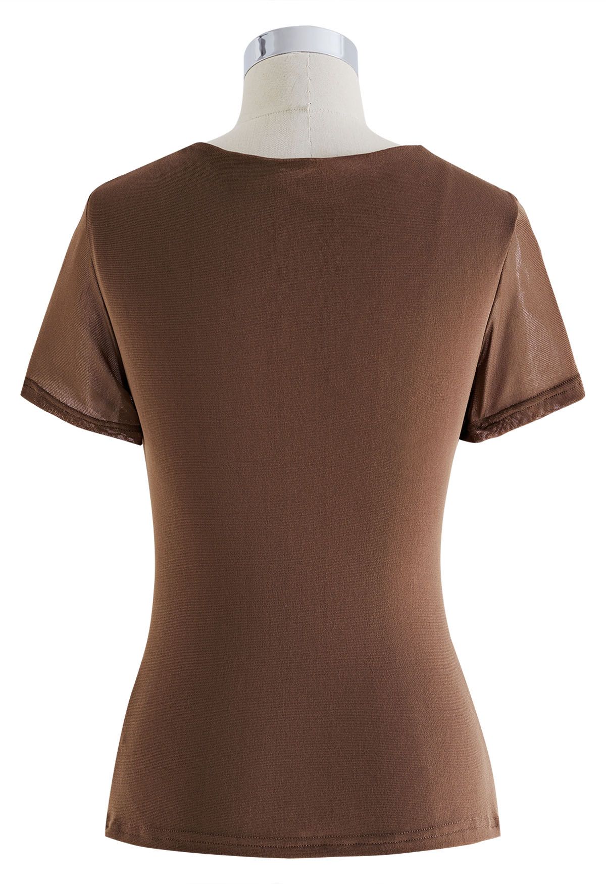 Twist Cutout Front Soft Mesh Top in Brown