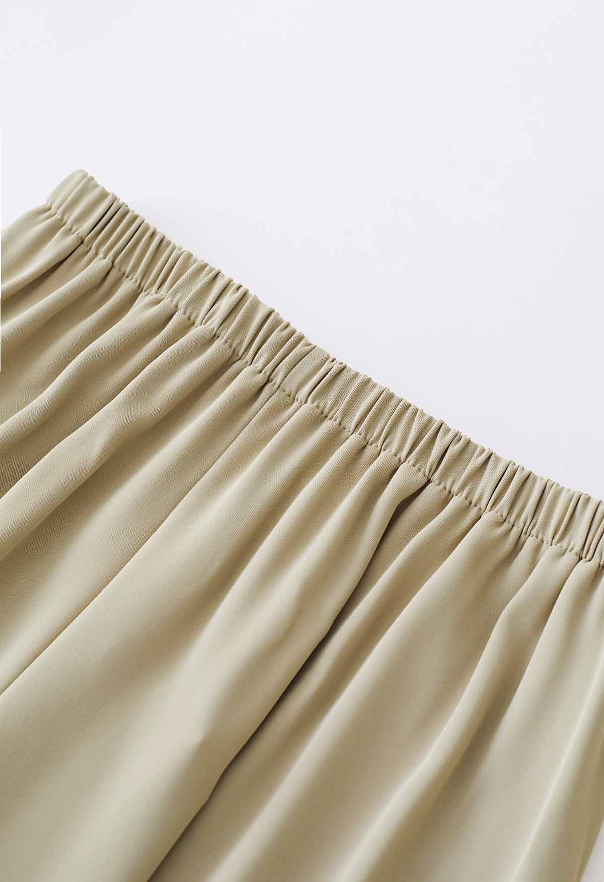 Smooth Satin Pull-On Pants in Light Tan