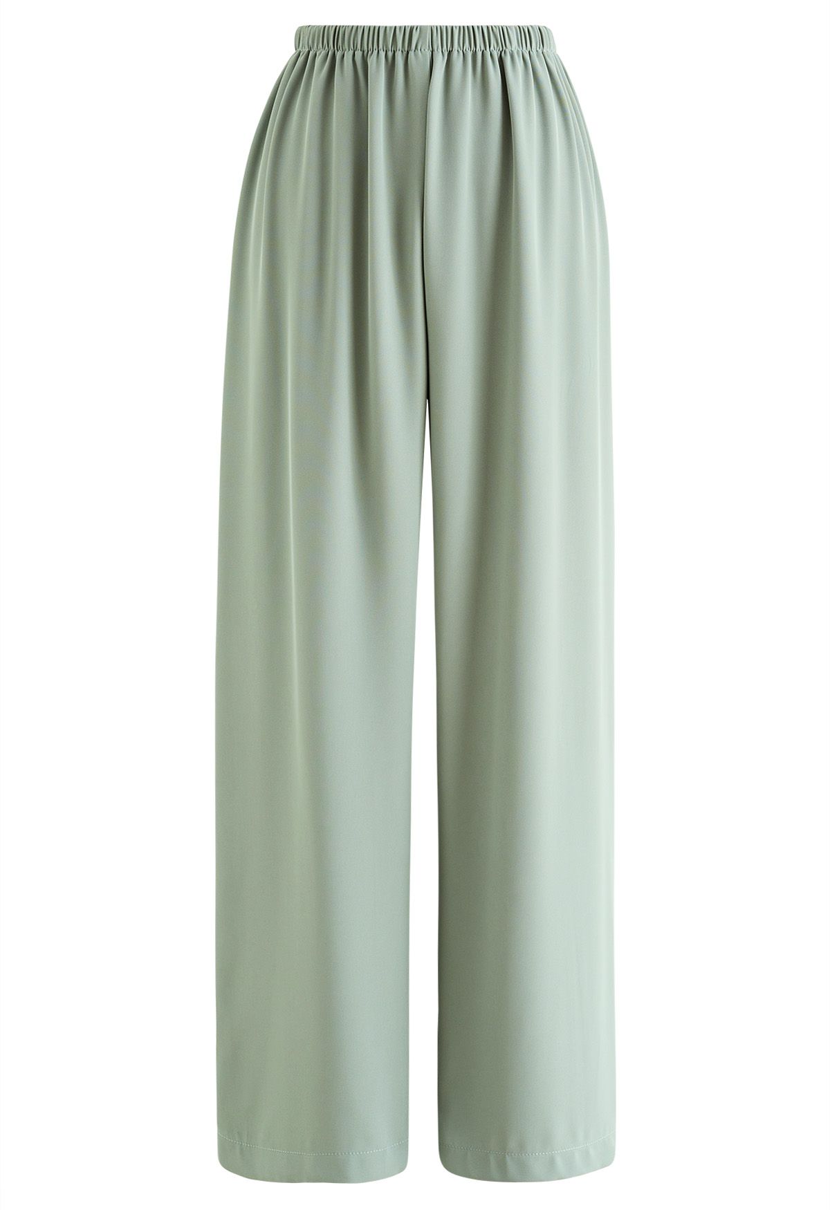 Smooth Satin Pull-On Pants in Pea Green