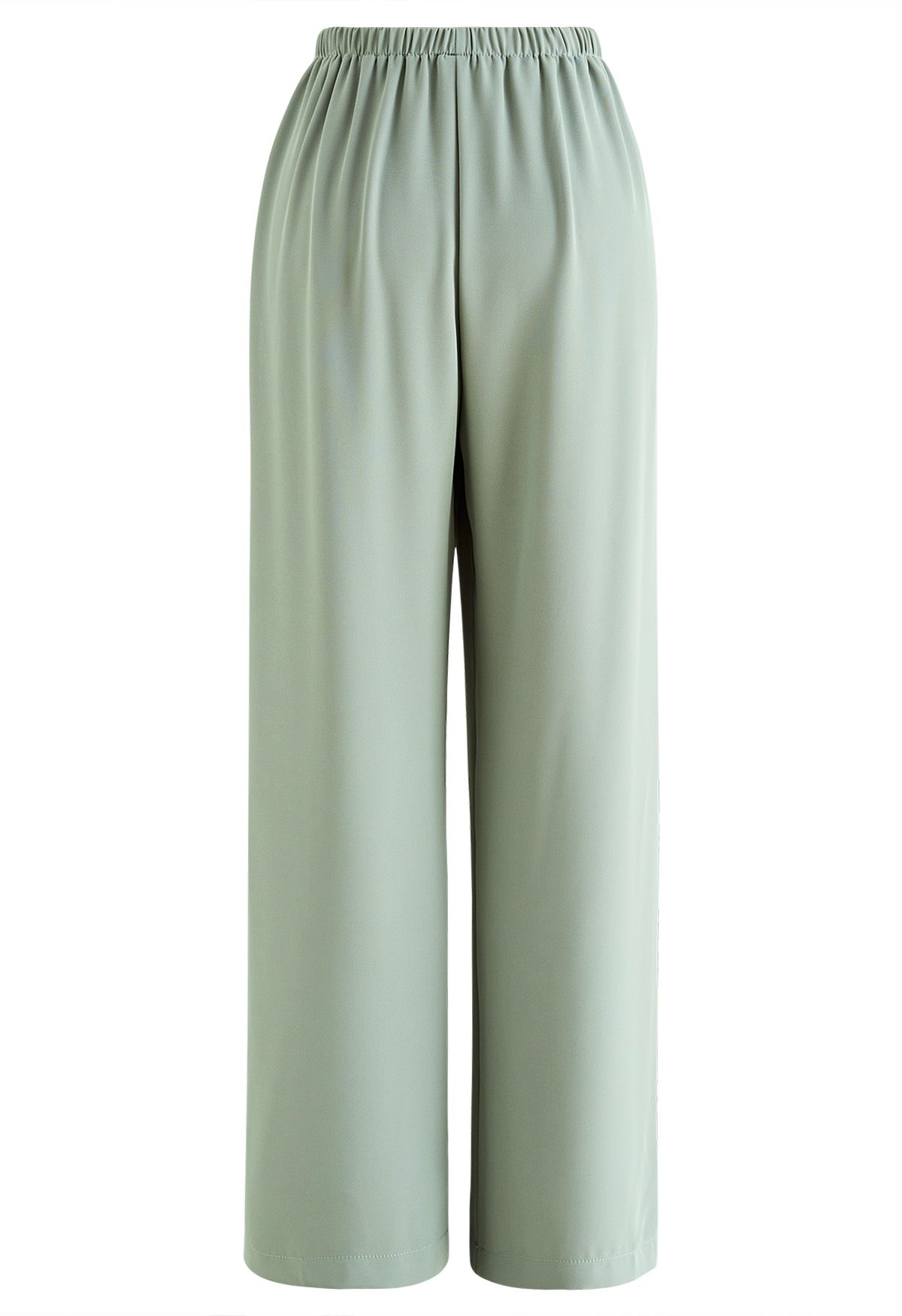 Smooth Satin Pull-On Pants in Pea Green