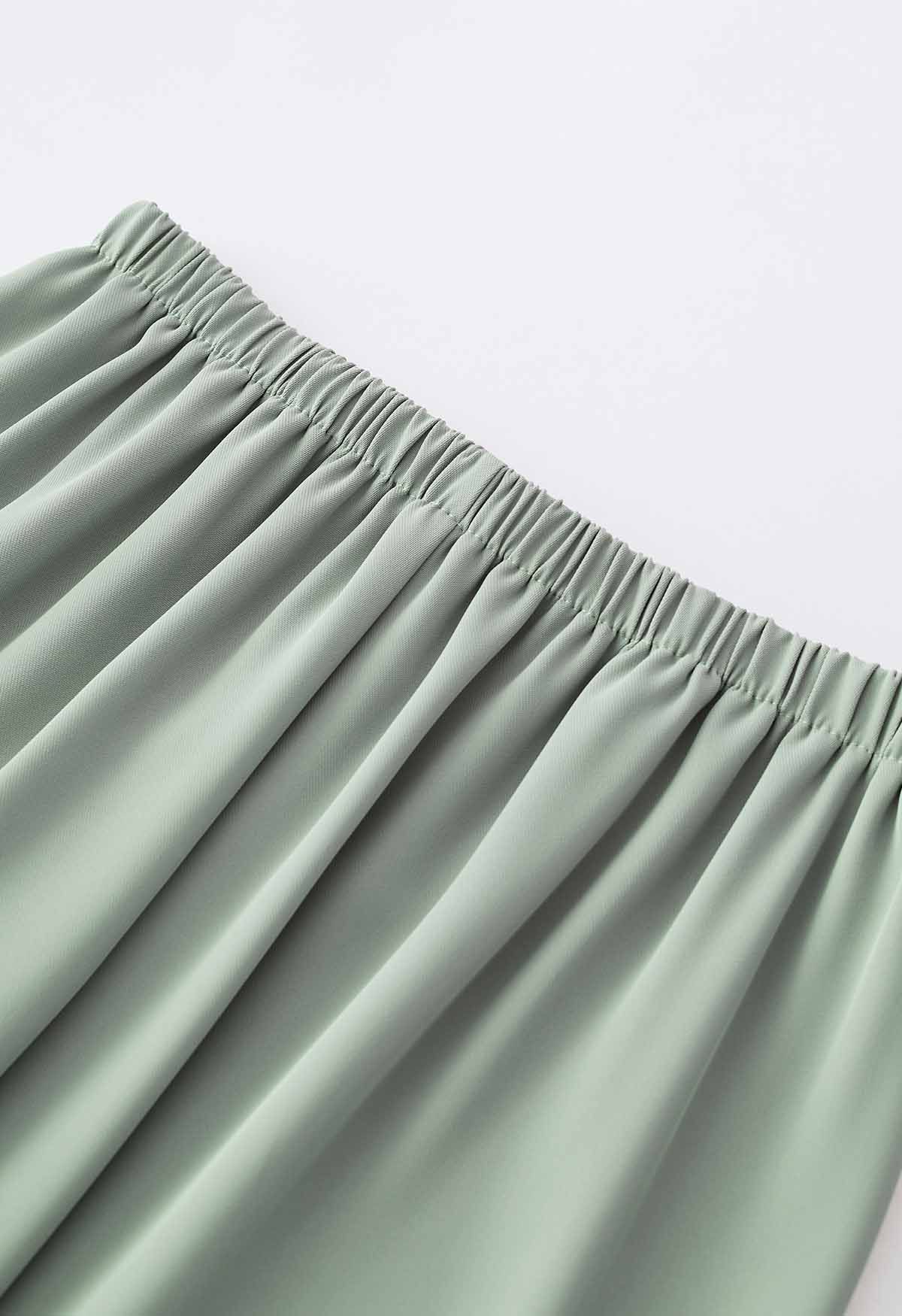 Smooth Satin Pull-On Pants in Pea Green