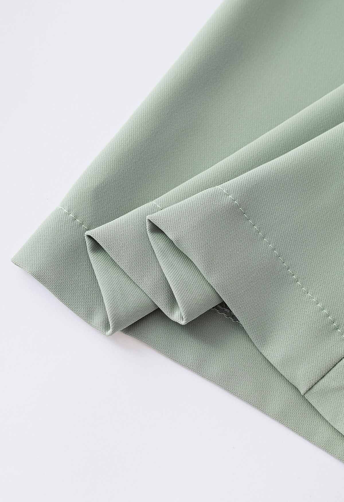 Smooth Satin Pull-On Pants in Pea Green