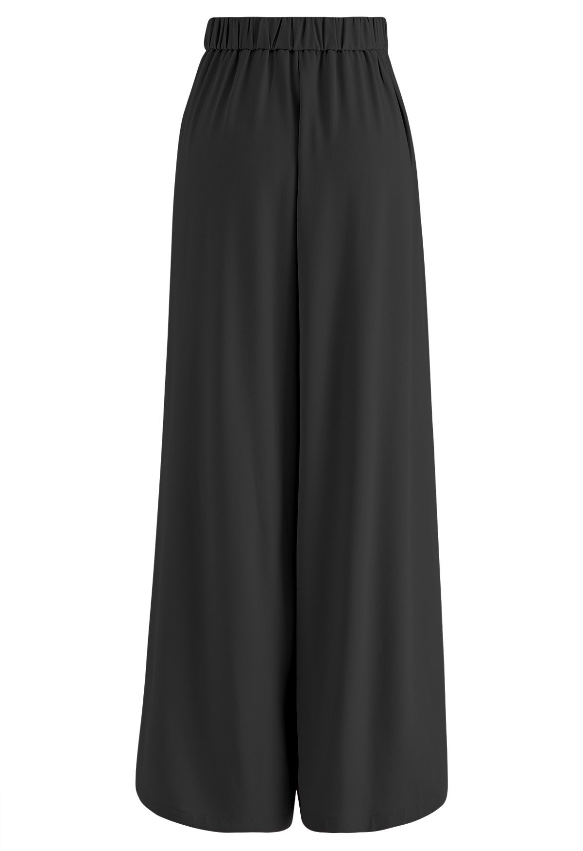 Asymmetric Pleated Chiffon Pull-On Wide-Leg Pants in Hot Pink