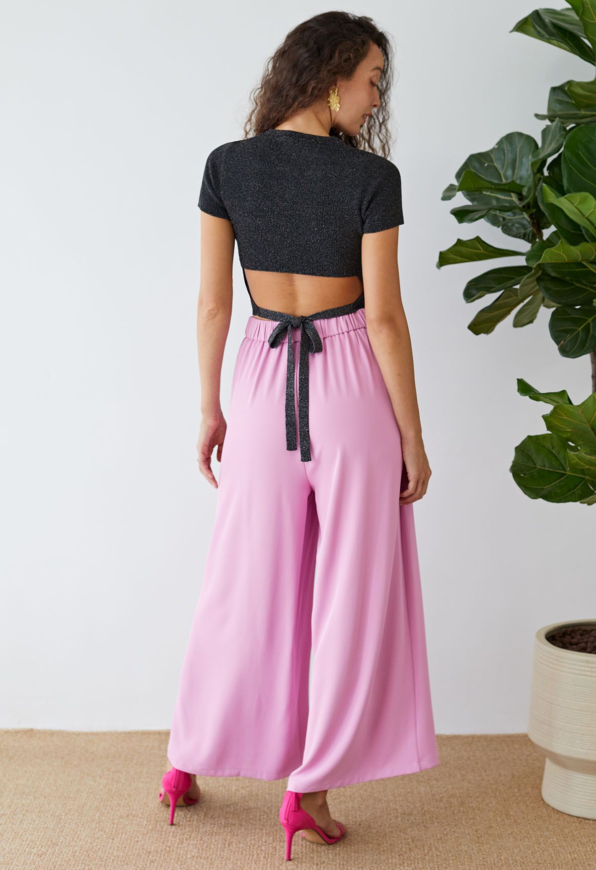 Asymmetric Pleated Chiffon Pull-On Wide-Leg Pants in Hot Pink - Retro,  Indie and Unique Fashion