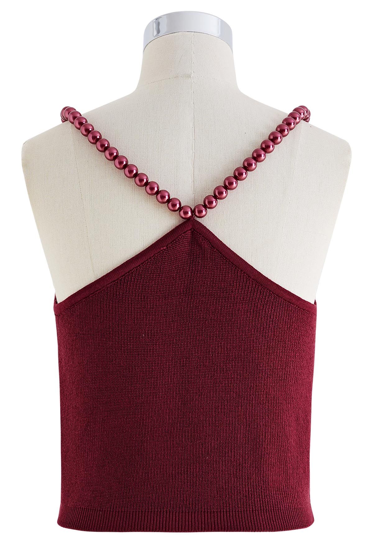 Beaded Strap Knit Crop Top in Red