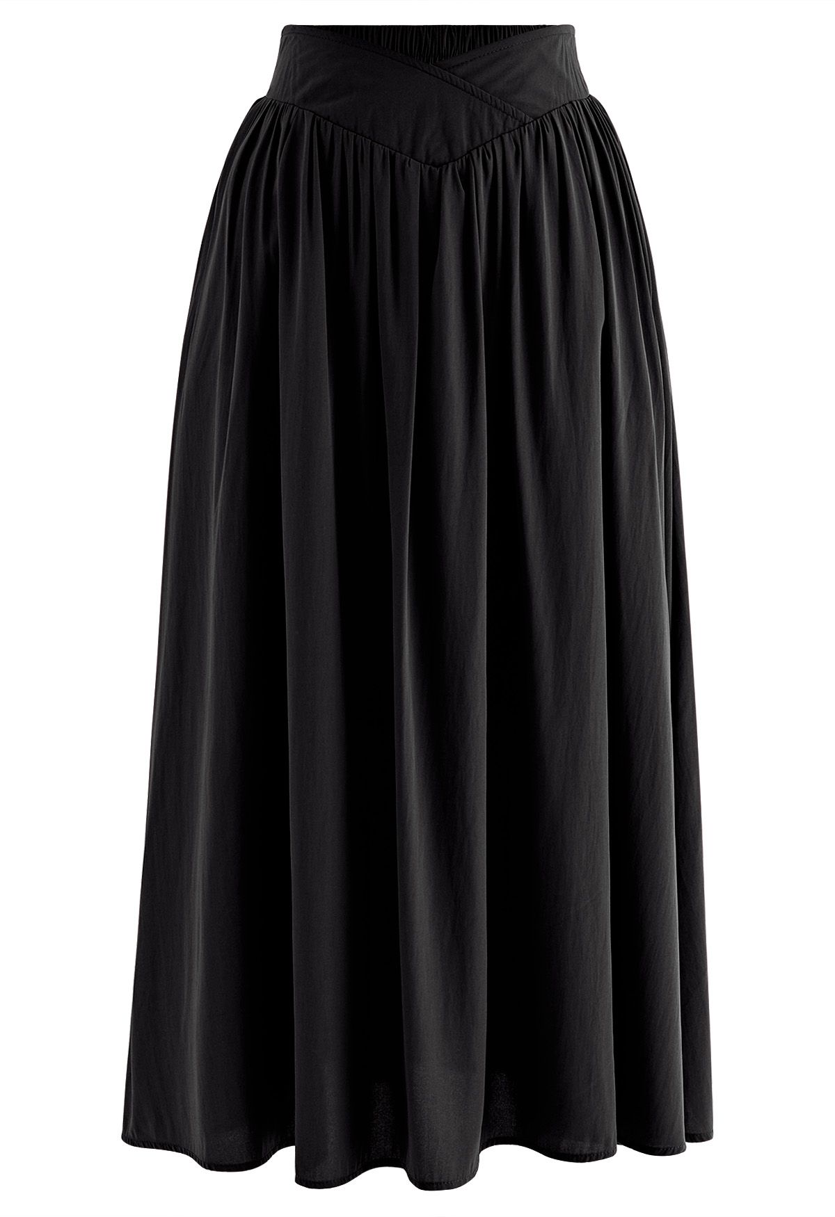 Cross Waist Side Pockets Midi Skirt in Black - Retro, Indie and Unique ...