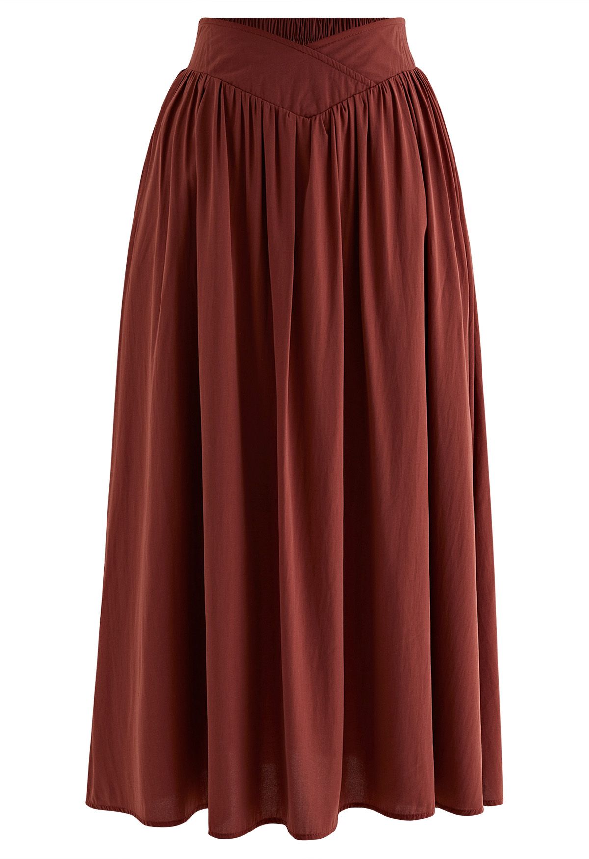 Cross Waist Side Pockets Midi Skirt in Red