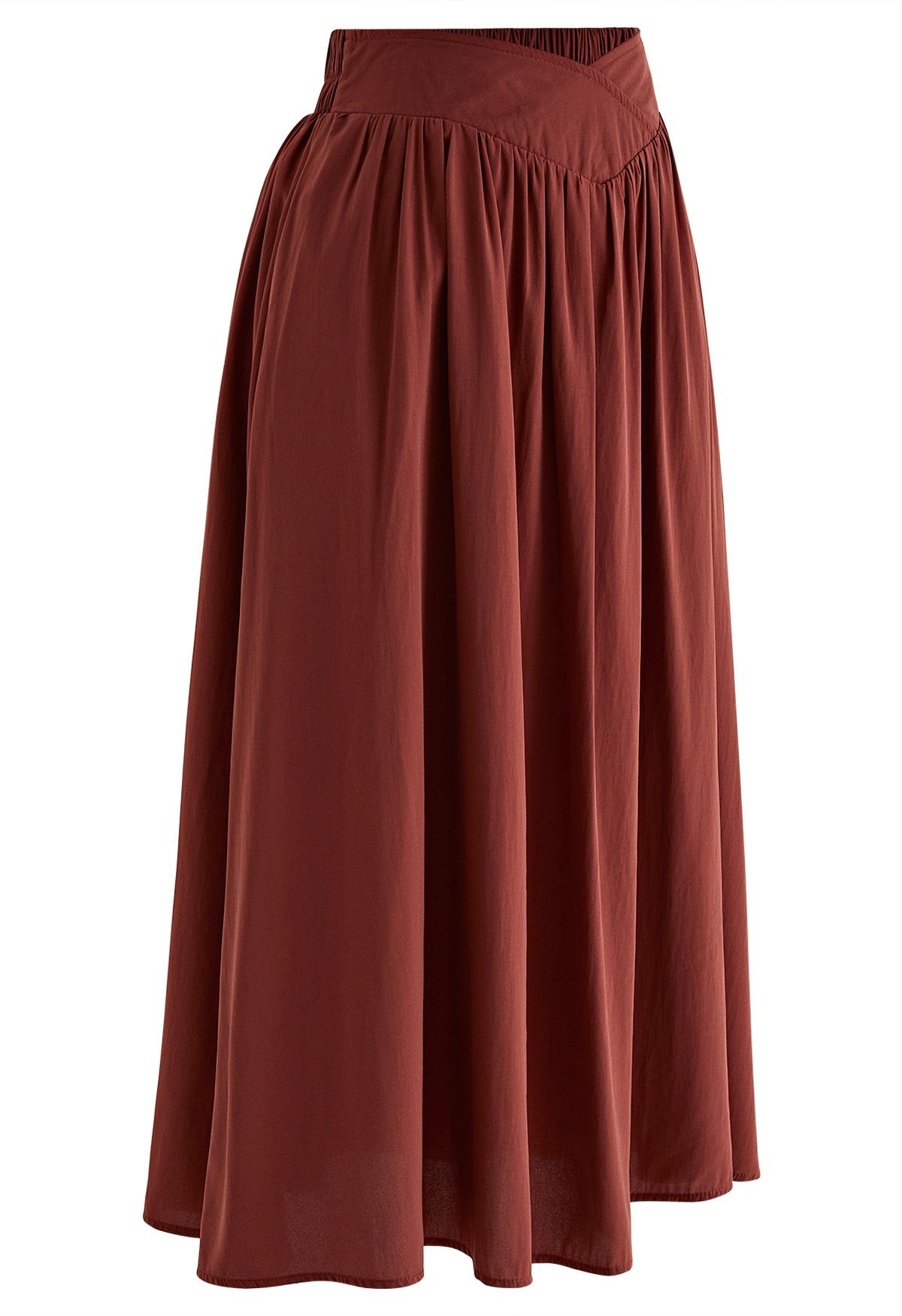 Cross Waist Side Pockets Midi Skirt in Red