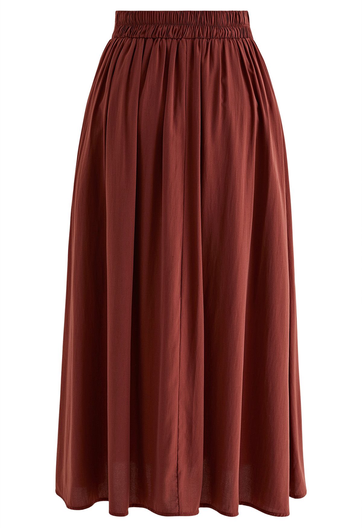 Cross Waist Side Pockets Midi Skirt in Red