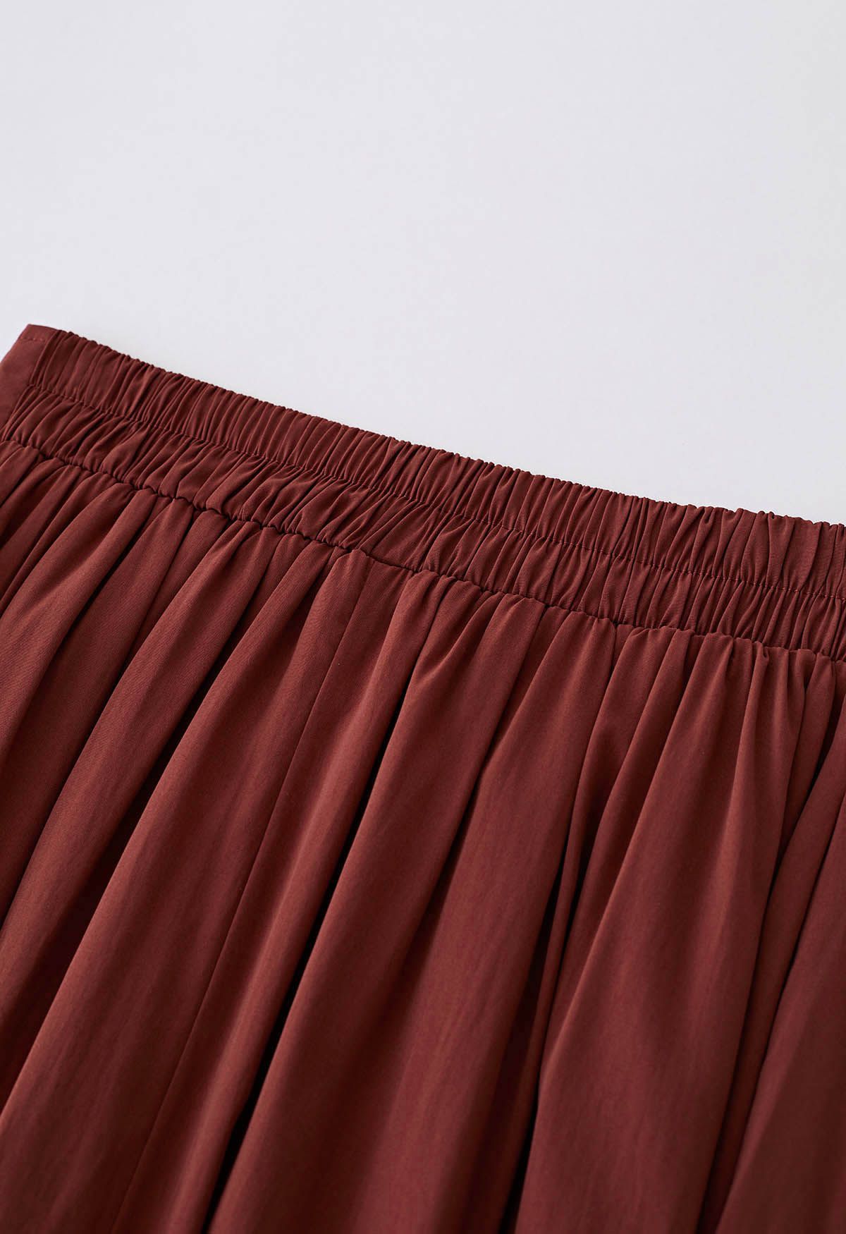 Cross Waist Side Pockets Midi Skirt in Red