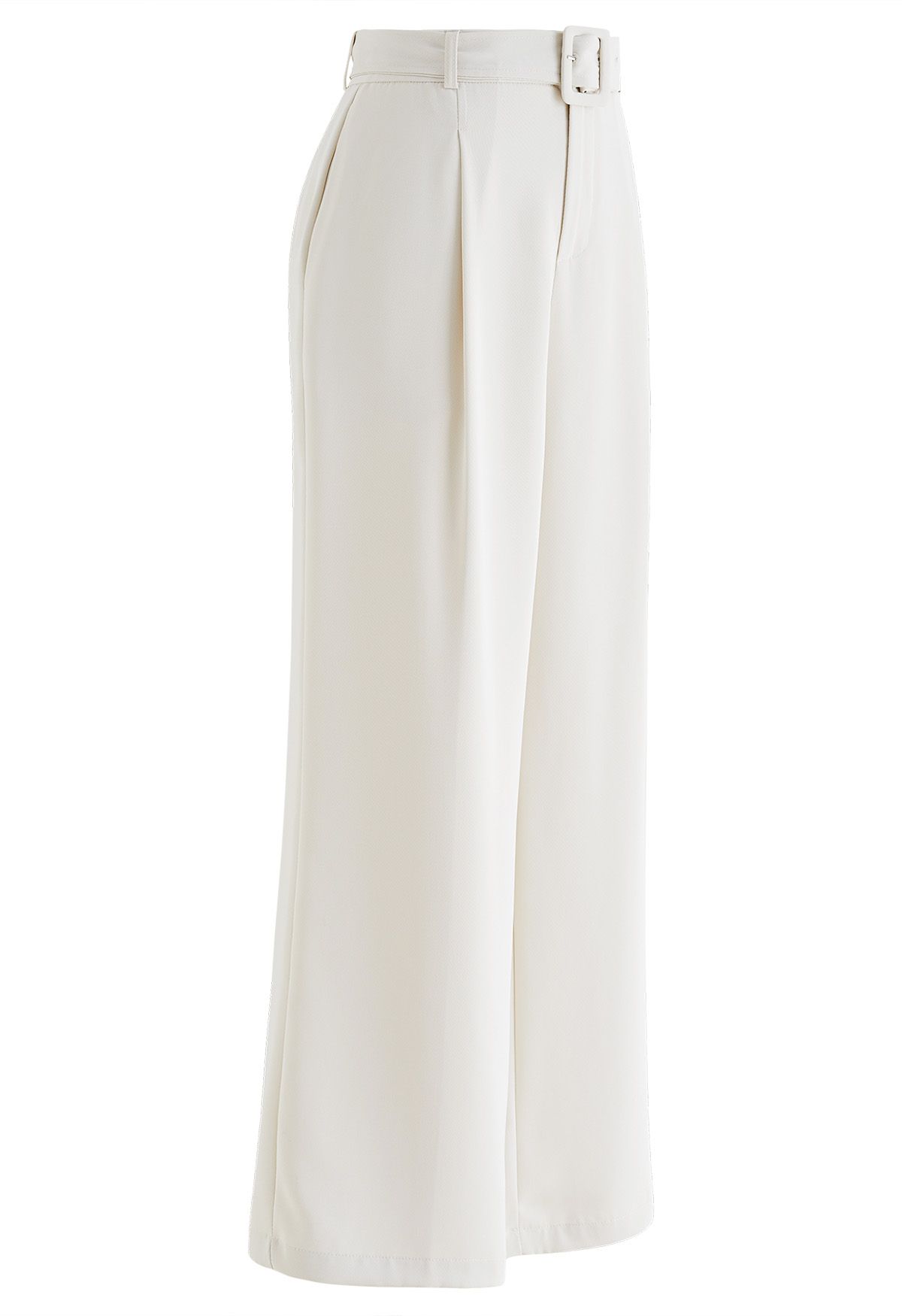 Sleek Belted Straight-Leg Pants in Ivory - Retro, Indie and Unique Fashion