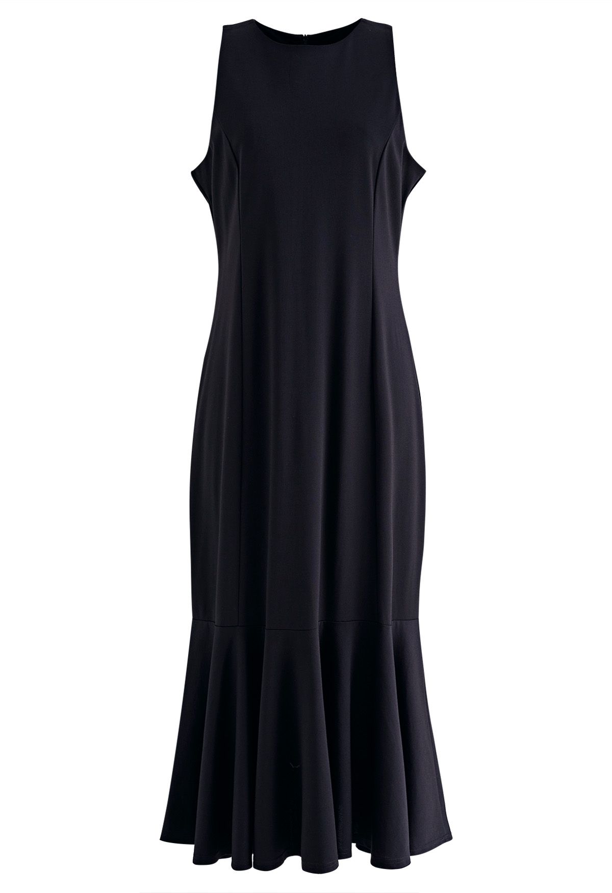 Solid Black Sleeveless Frilling Dress