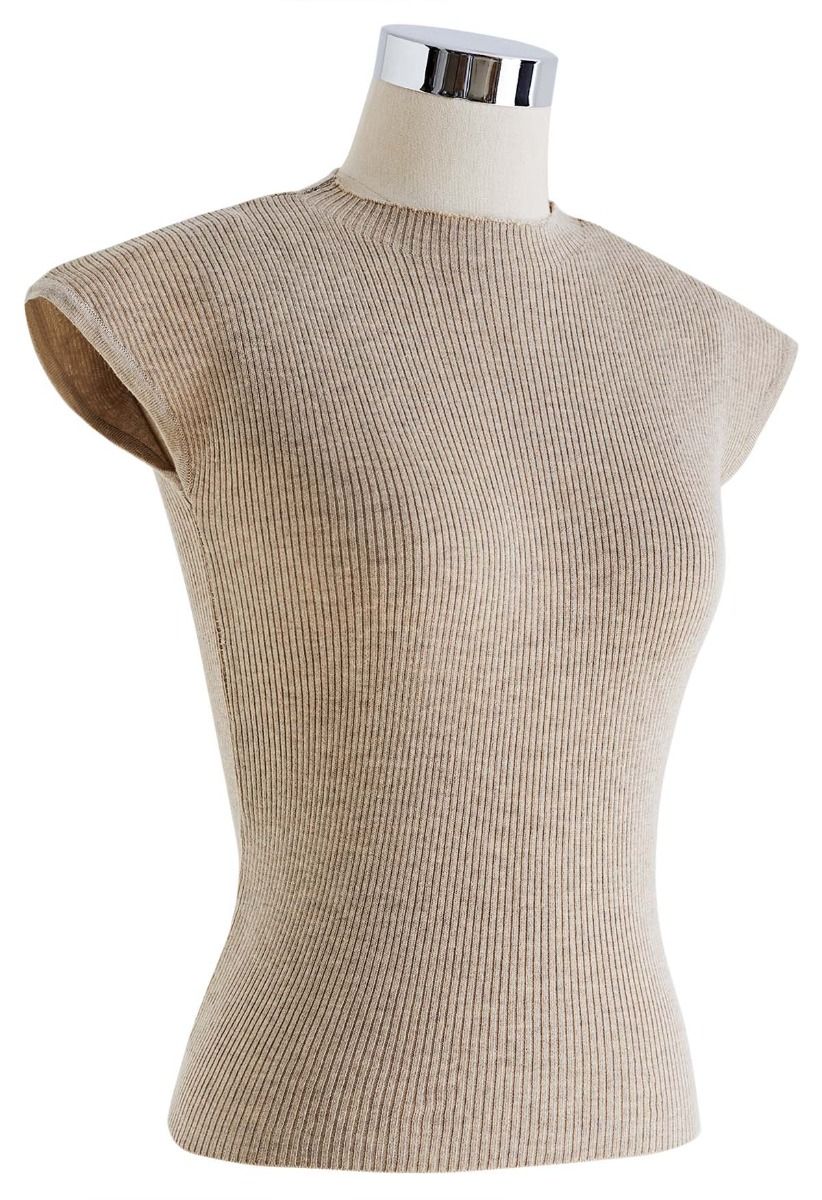 Back Drawstring Sleeveless Knit Top in Taupe