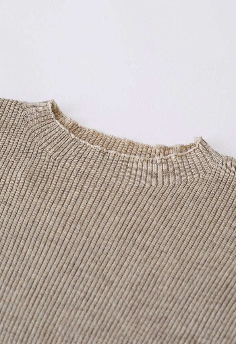 Back Drawstring Sleeveless Knit Top in Taupe