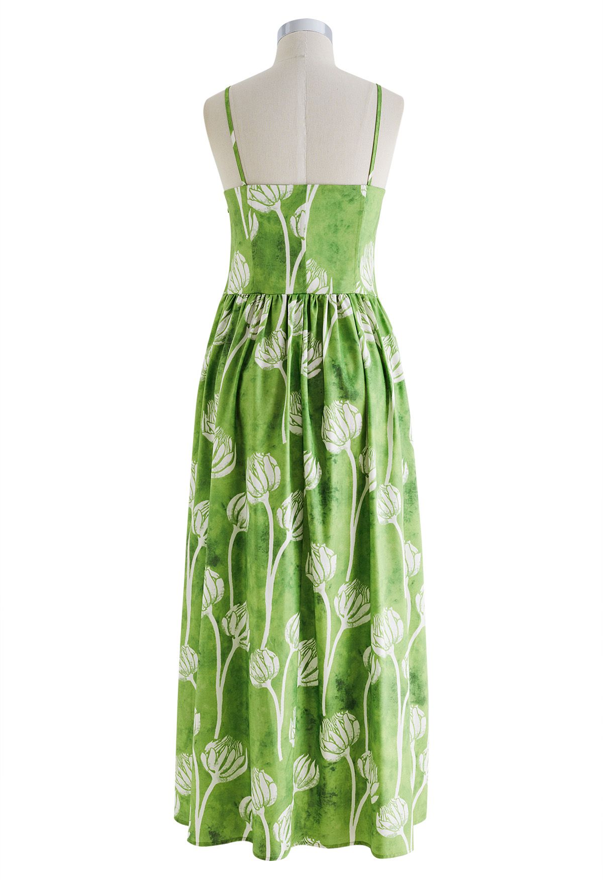 Green Twin Flower Buds Printed Cami Dress