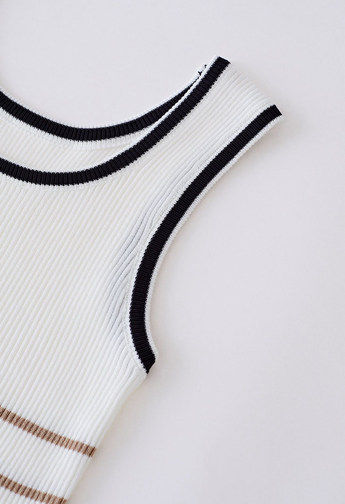 Contrast Stripes Ribbed Tank Top in White