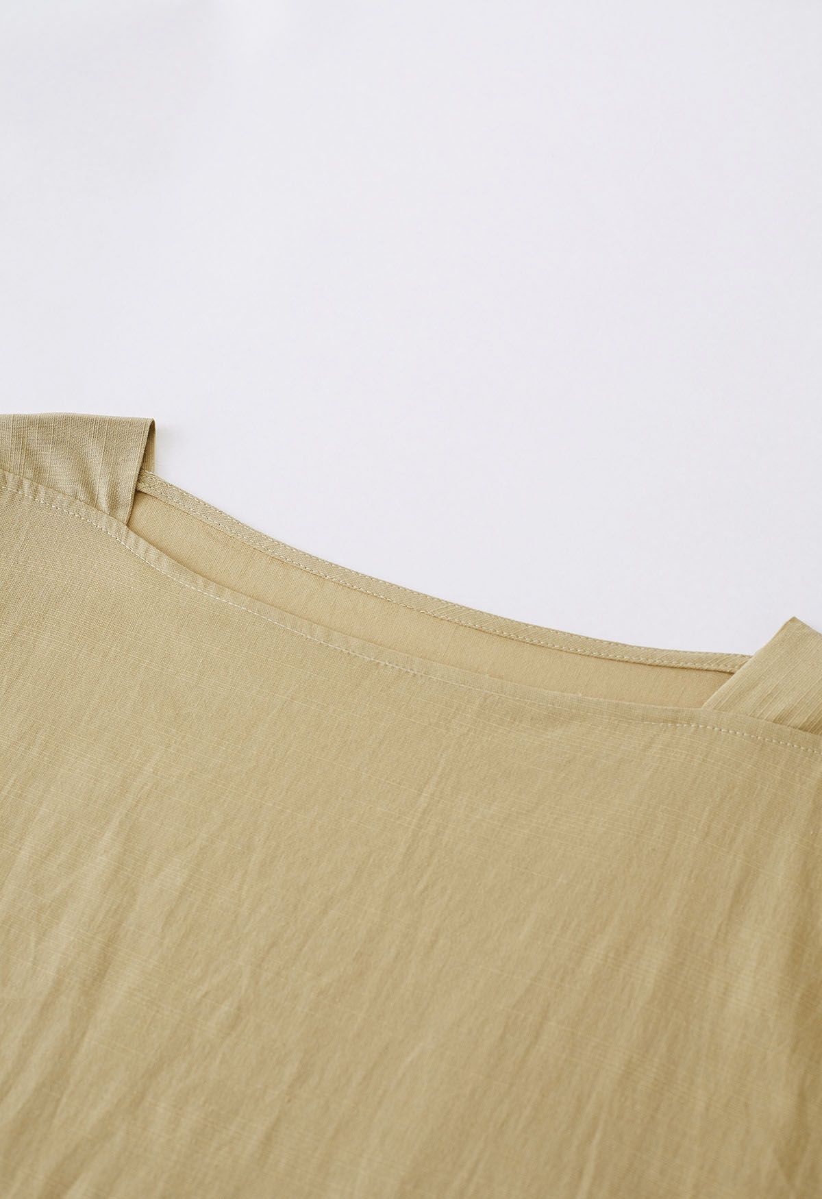 Tie-Waist Elbow Sleeves Linen Dress in Mustard