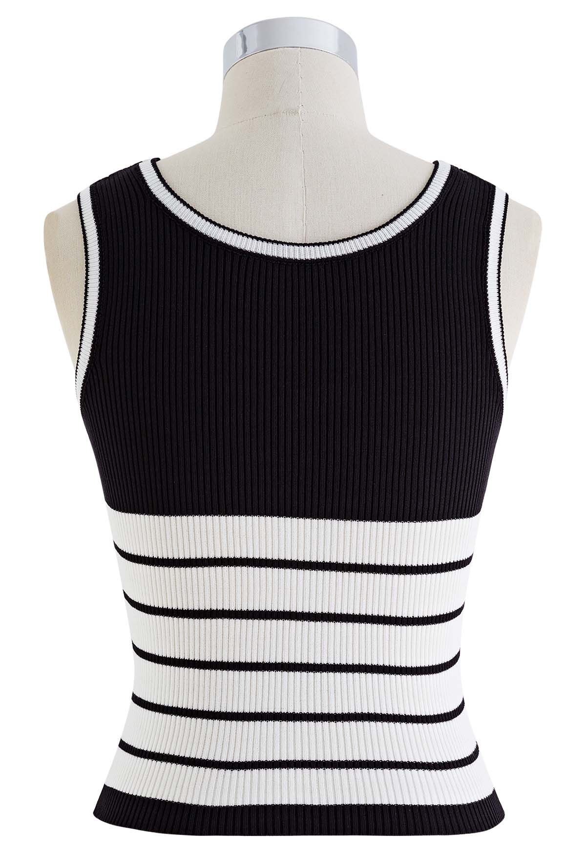 Ribbed Tank Top - White/black striped - Ladies