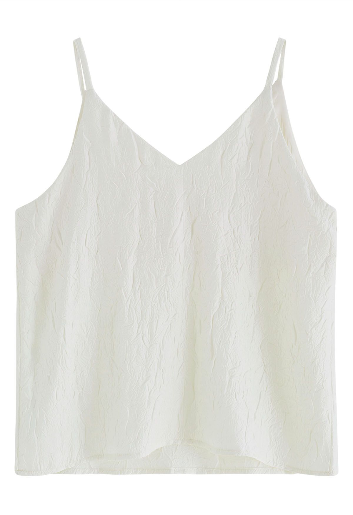 Embossed Texture V-Neck Cami Top in White - Retro, Indie and