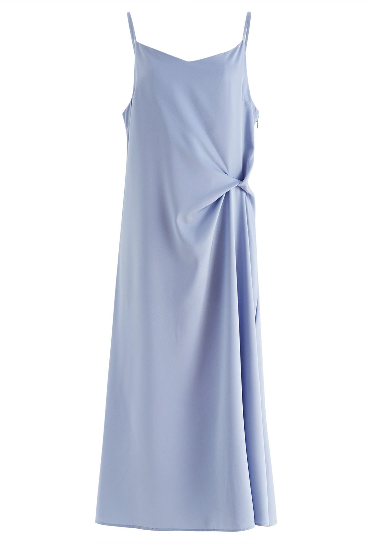 Sweetheart Neck Side Twisted Satin Cami Dress in Blue