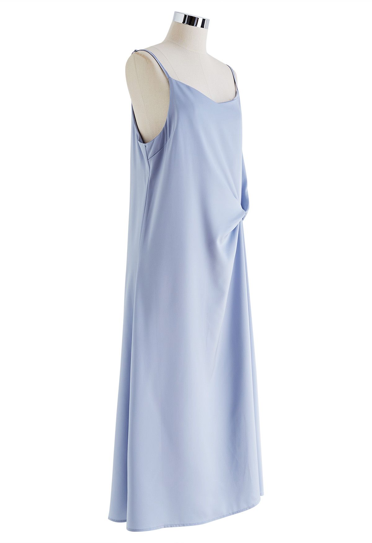 Sweetheart Neck Side Twisted Satin Cami Dress in Blue