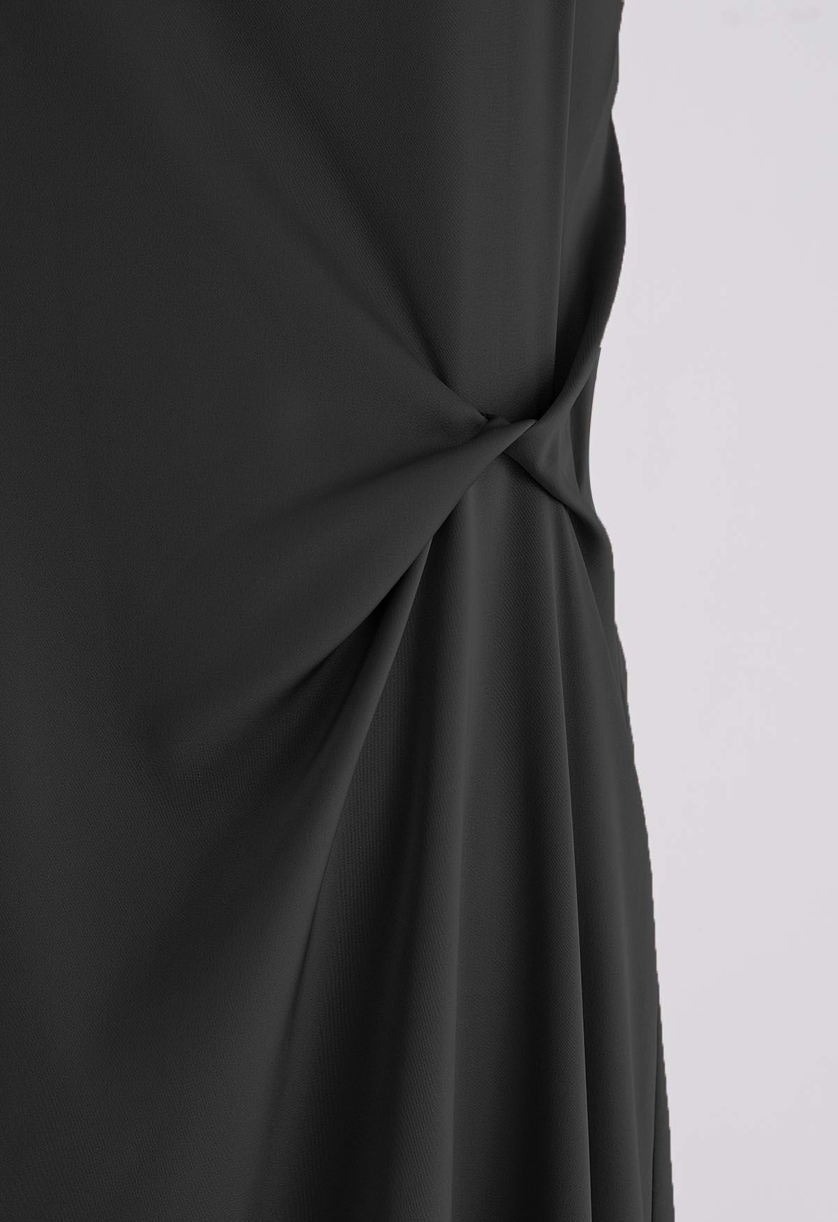 Sweetheart Neck Side Twisted Satin Cami Dress in Black