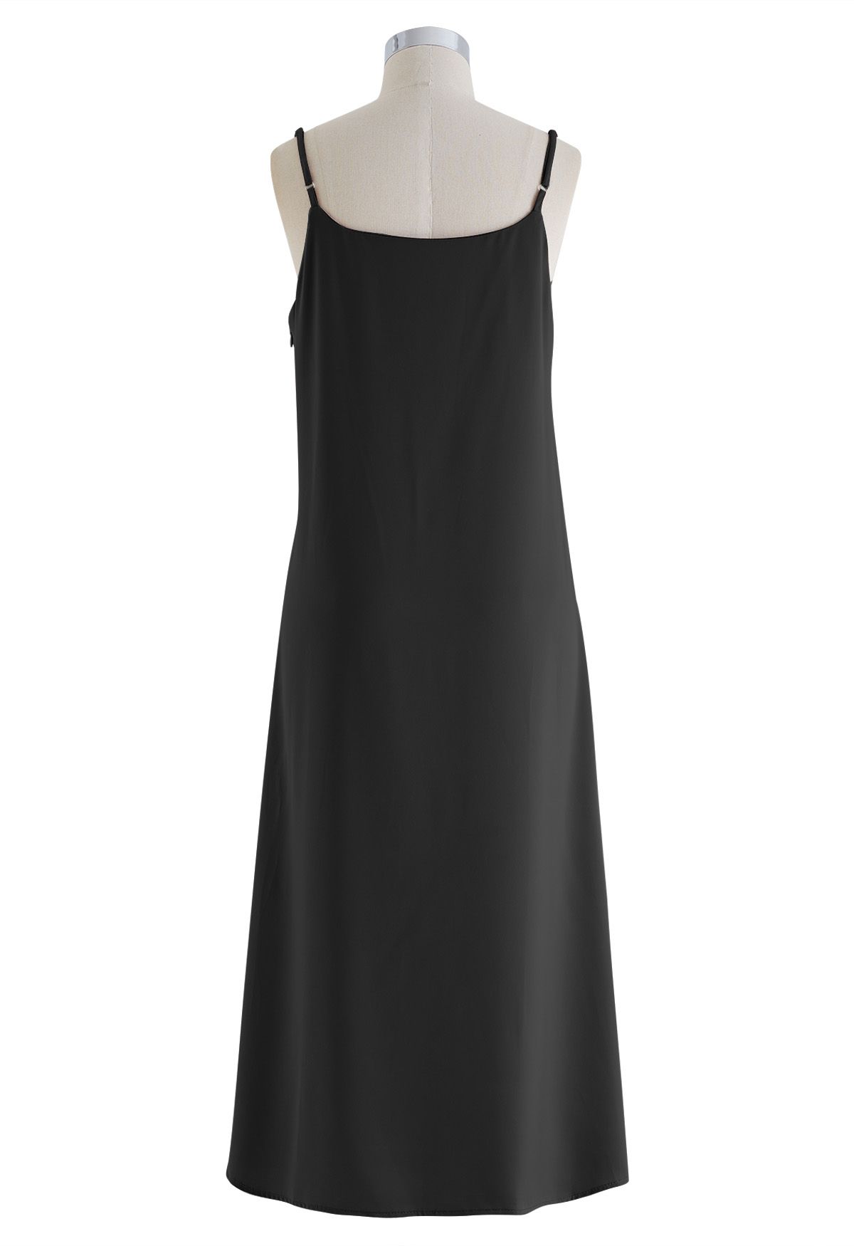 Sweetheart Neck Side Twisted Satin Cami Dress in Black