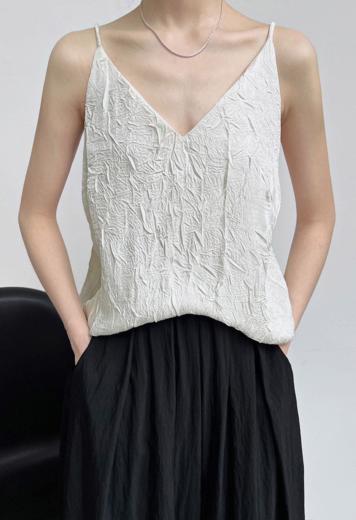 Embossed Texture V-Neck Cami Top in White - Retro, Indie and Unique Fashion