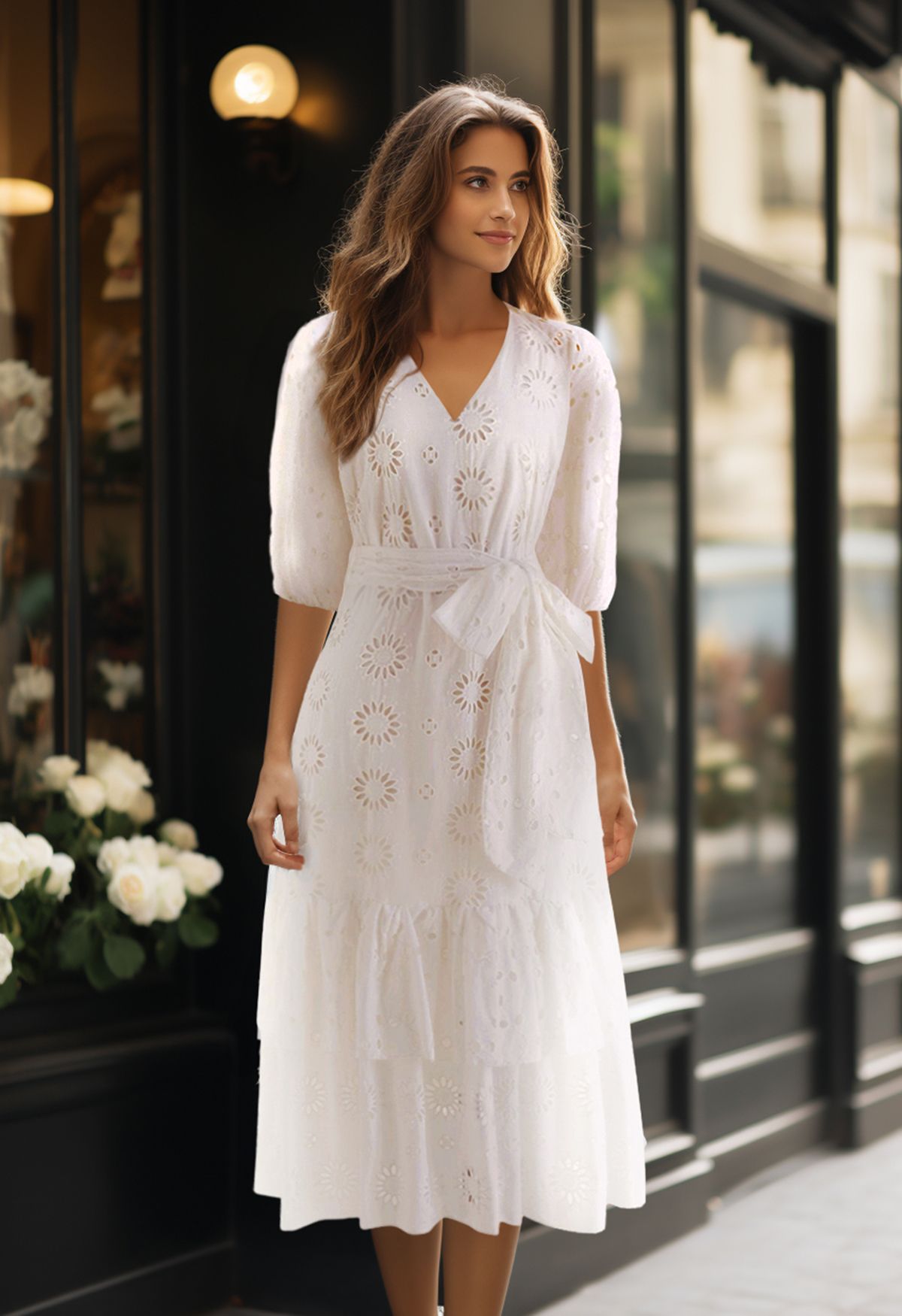 Embroidered lace outlet tiered dress