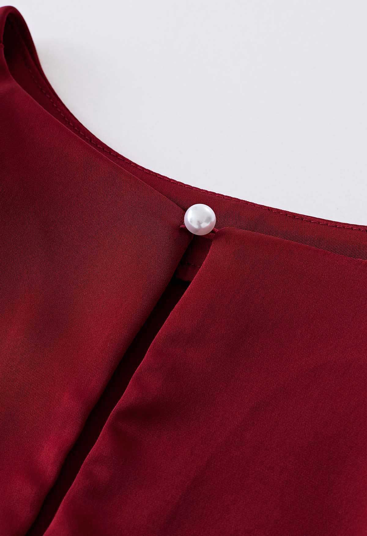 Satin Tie Back Sleeveless Top in Red