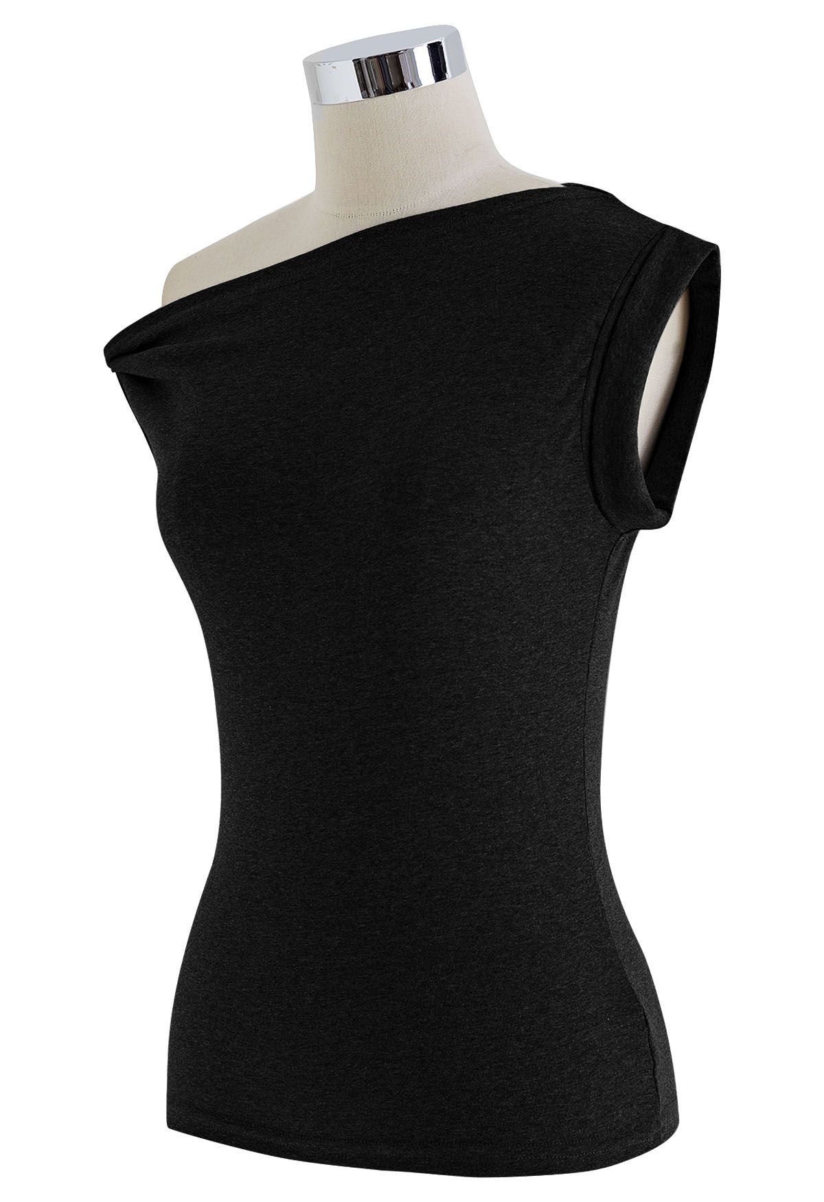 Twist Detail One Shoulder Sleeveless Top in Black