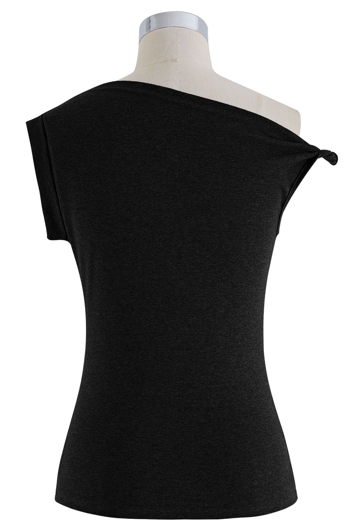 Twist Detail One Shoulder Sleeveless Top in Black