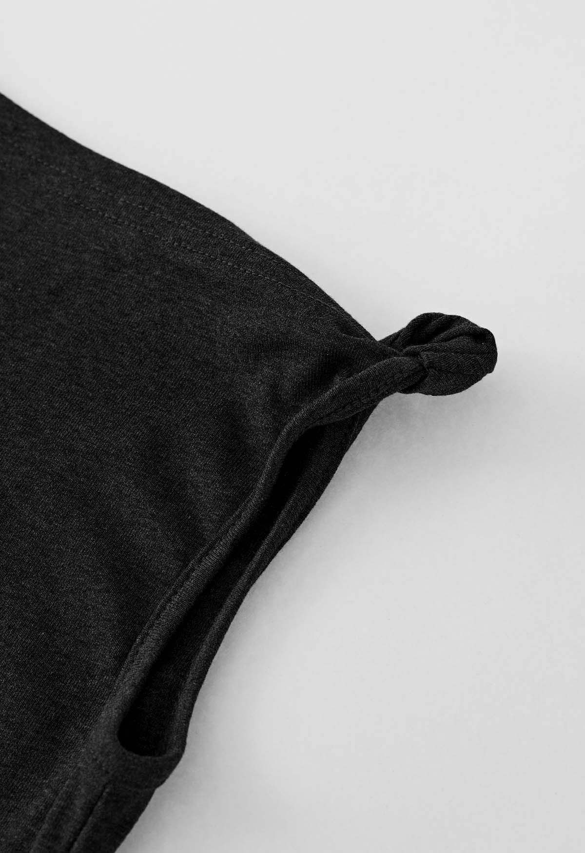 Twist Detail One Shoulder Sleeveless Top in Black