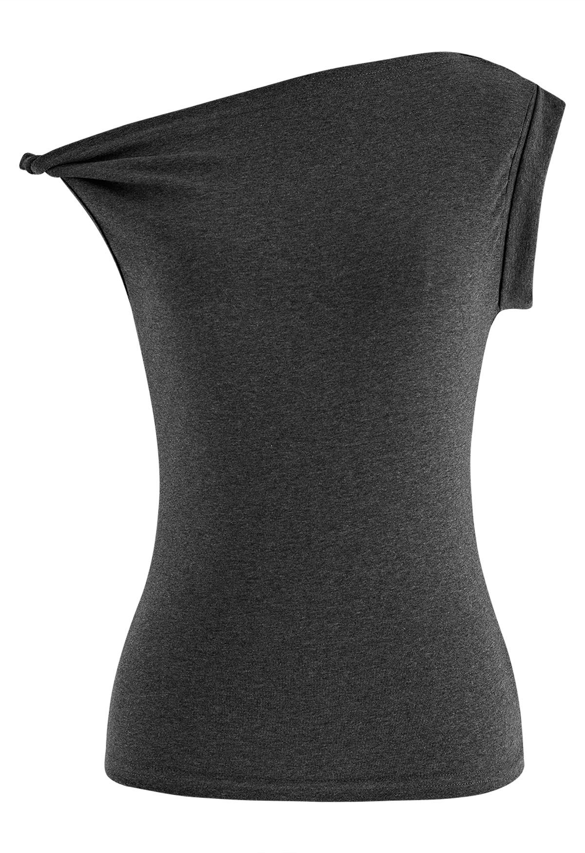 Twist Detail One Shoulder Sleeveless Top in Smoke