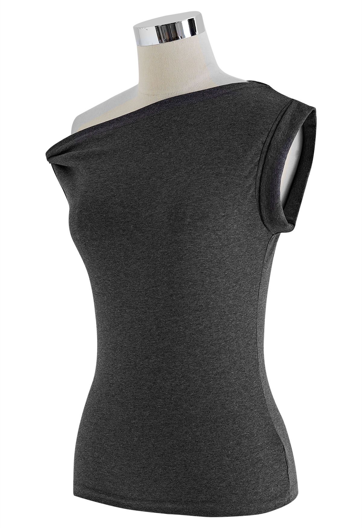 Twist Detail One Shoulder Sleeveless Top in Smoke