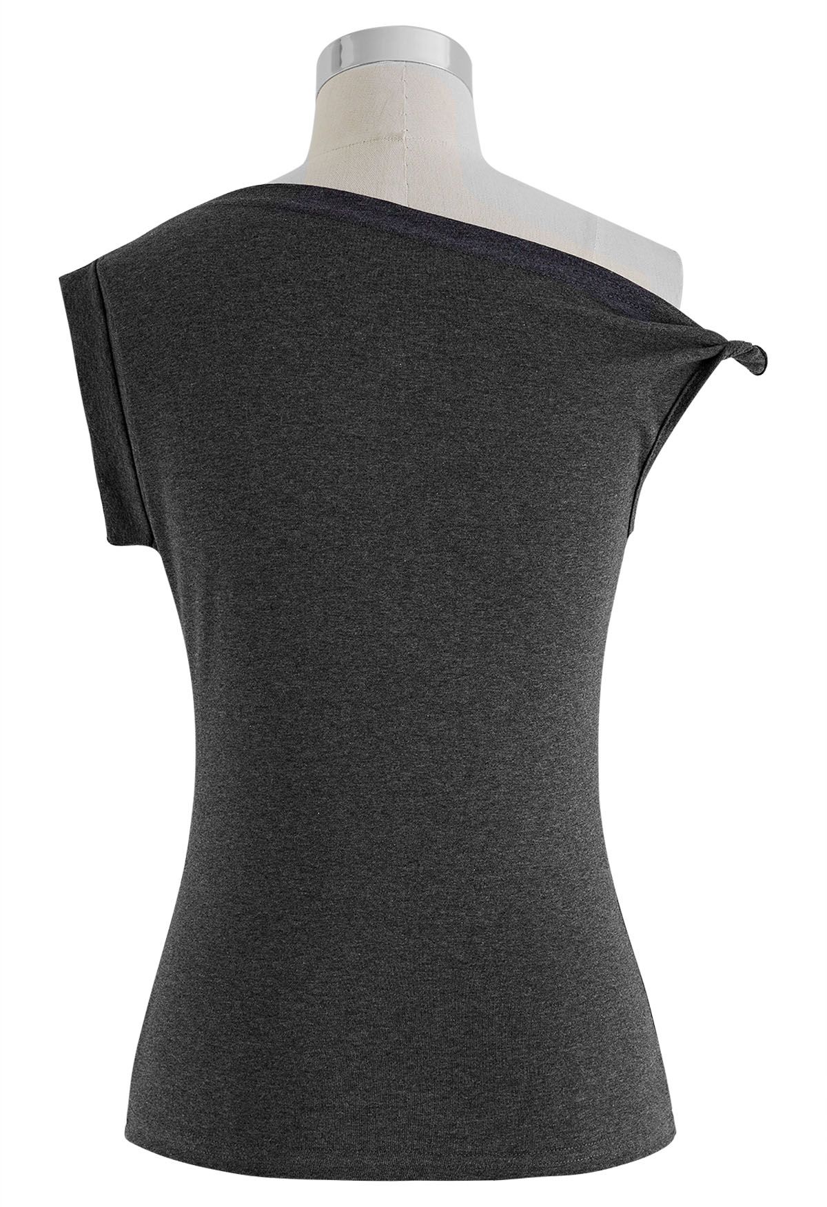 Twist Detail One Shoulder Sleeveless Top in Smoke