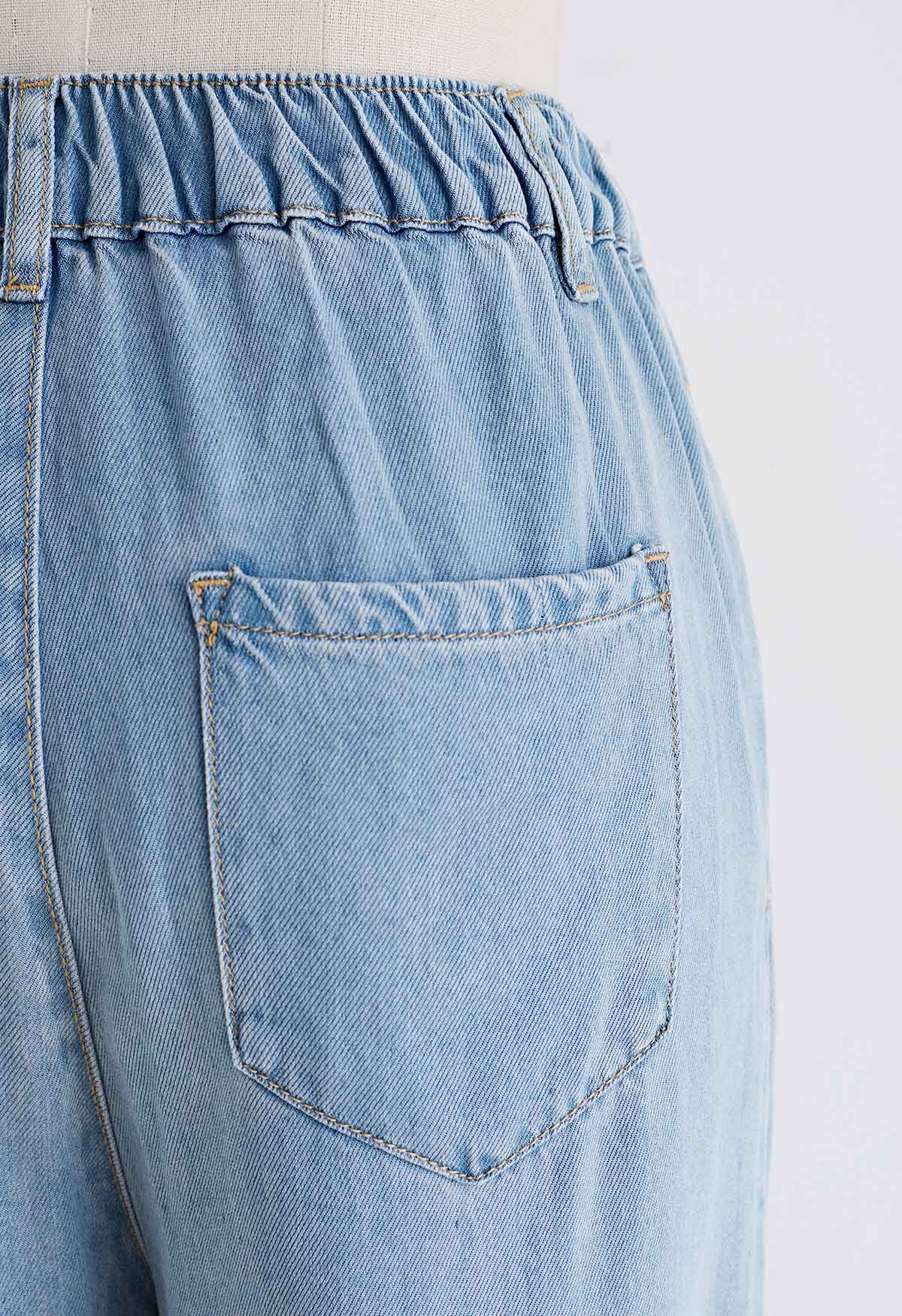 Light Wash Blue Pleated Jeans