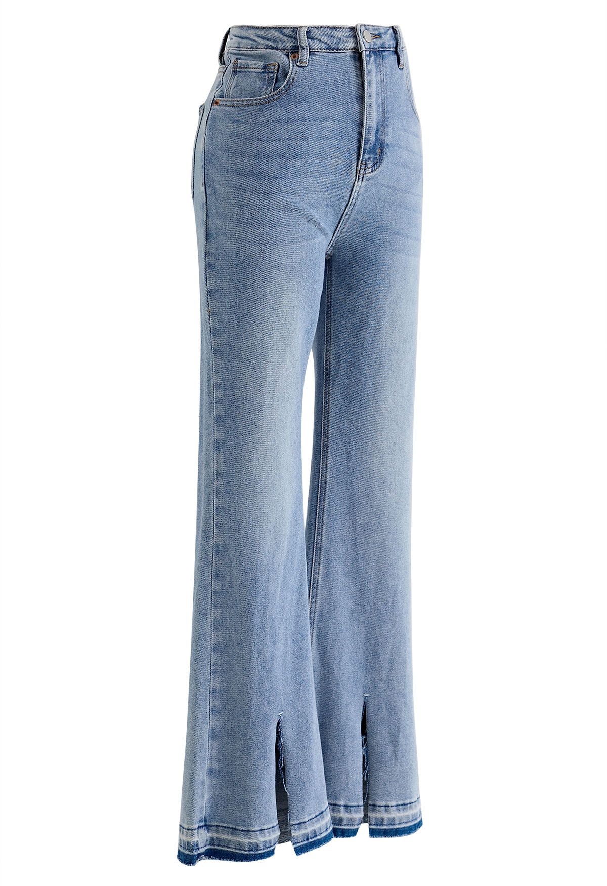 Split Frayed Hem Flare Leg Jeans