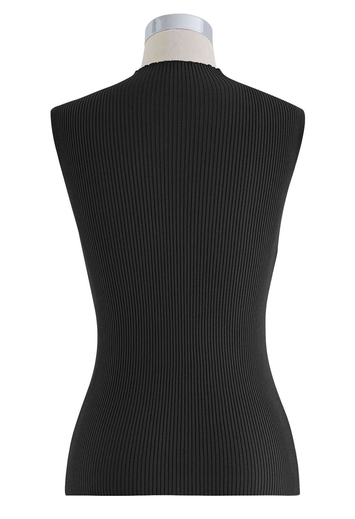 Cutout Rib Knit Sleeveless Top in Black