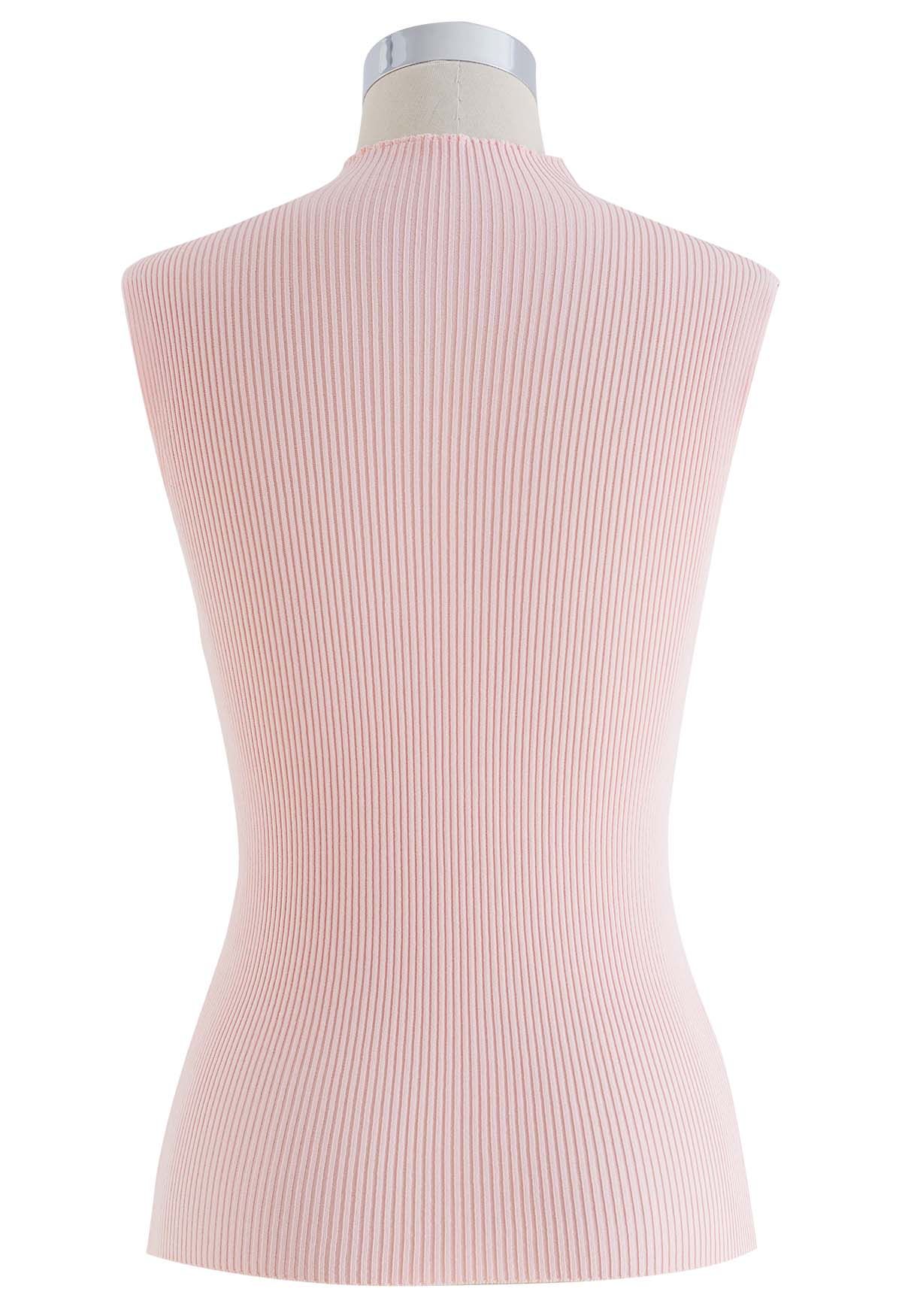 Cutout Rib Knit Sleeveless Top in Pink