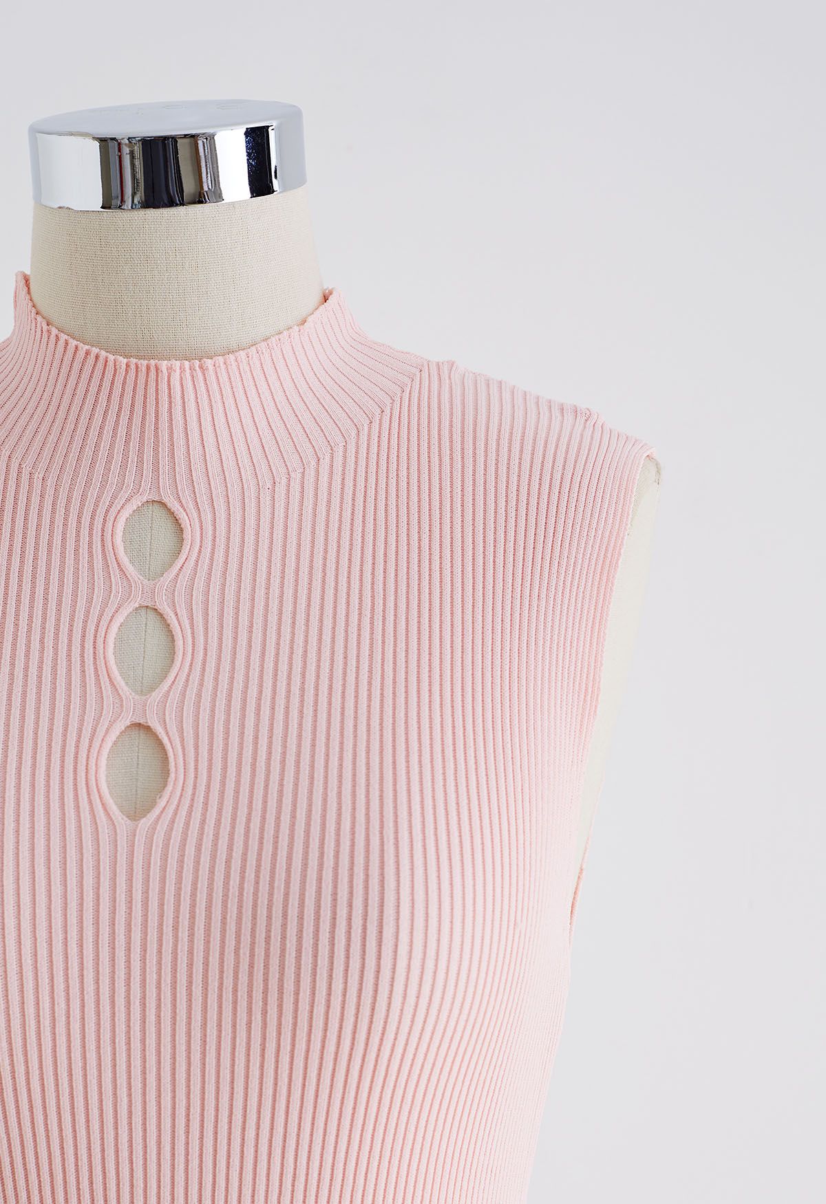 Cutout Rib Knit Sleeveless Top in Pink