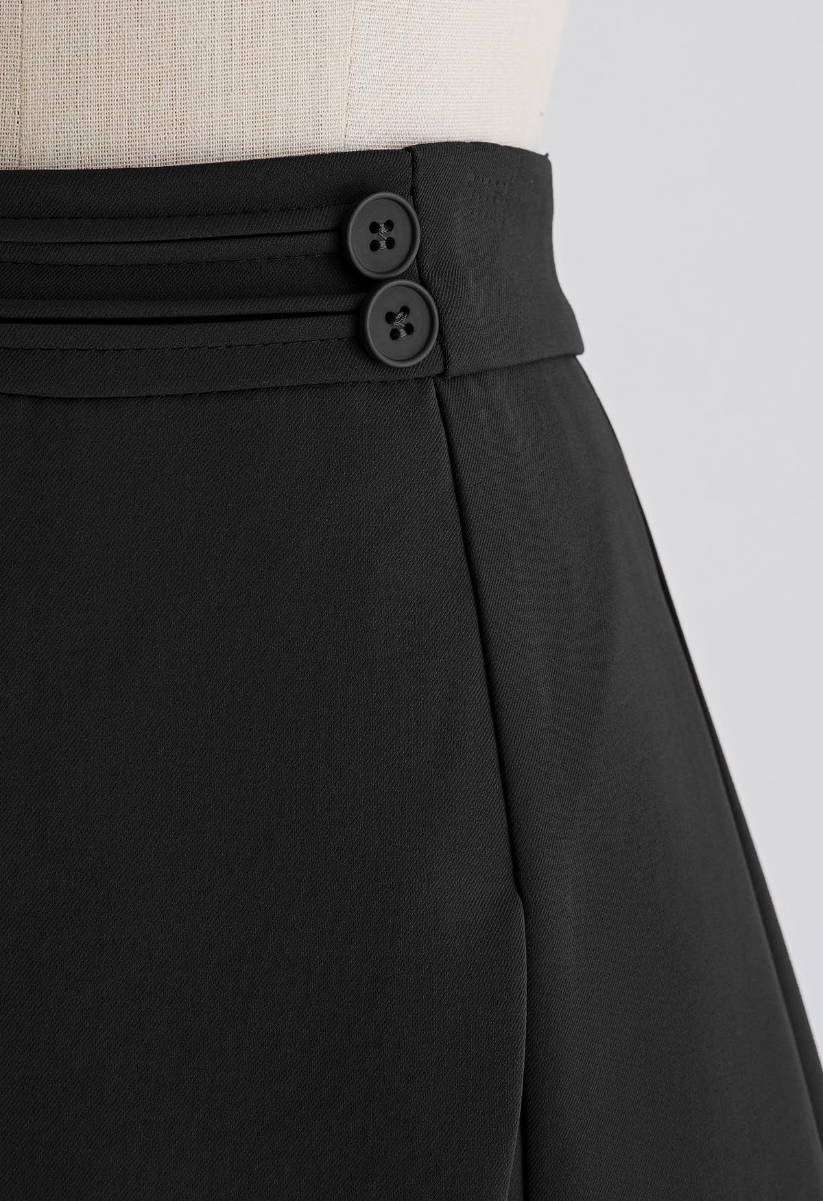 Buttons Decorated Flap Skorts in Black - Retro, Indie and Unique Fashion