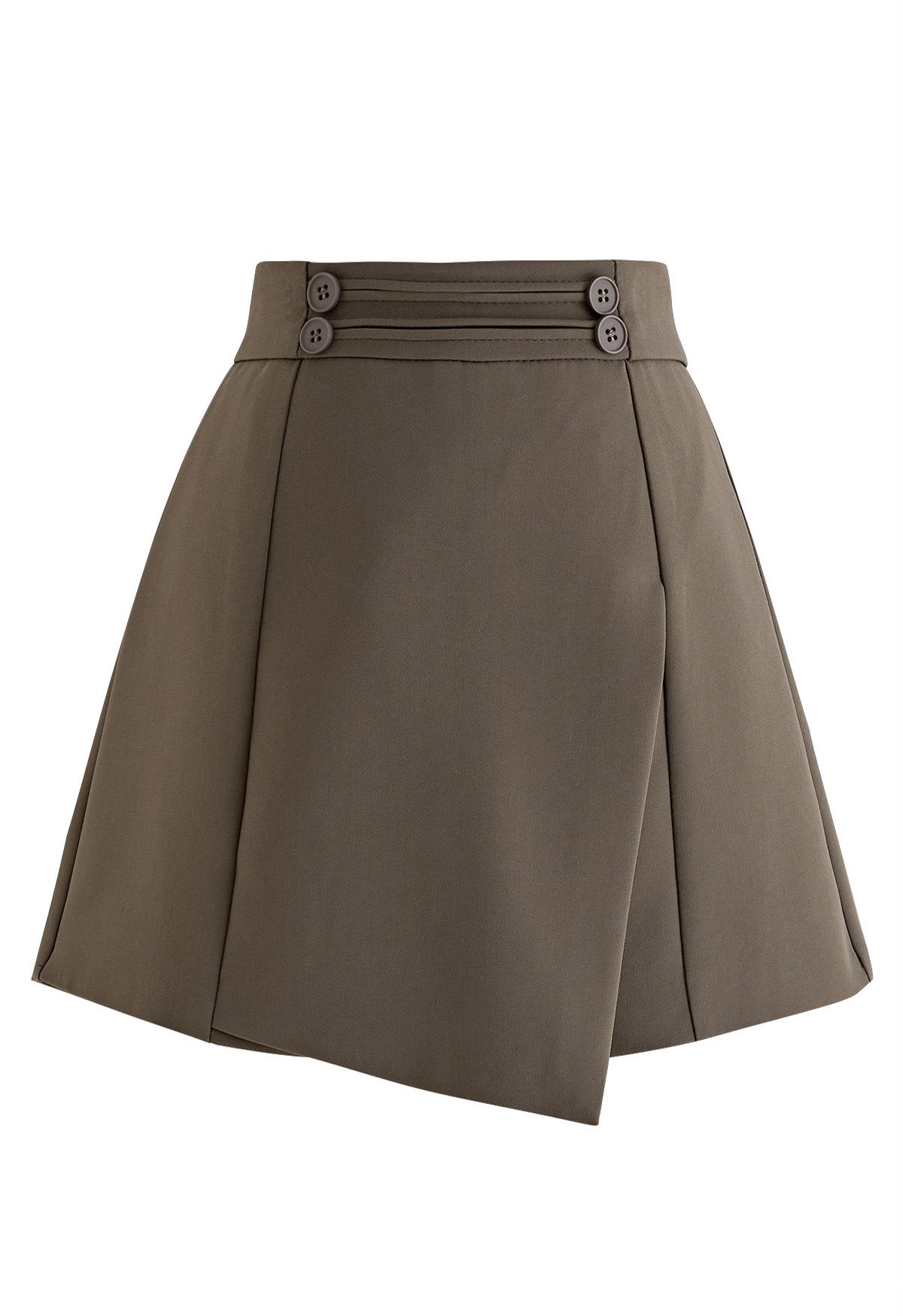 Buttons Decorated Flap Skorts in Brown