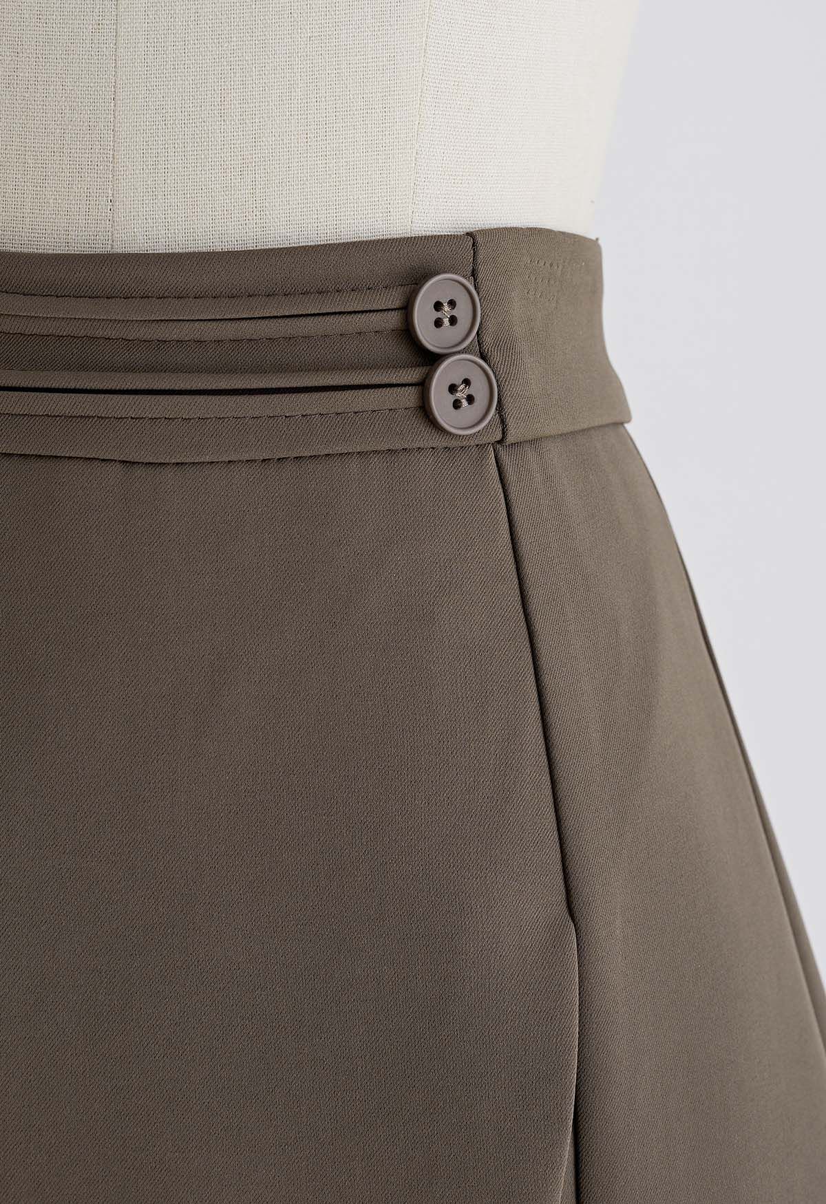 Buttons Decorated Flap Skorts in Brown