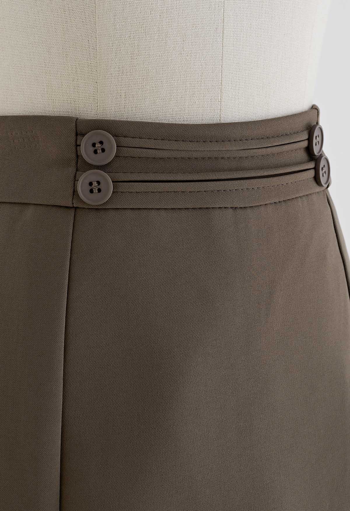 Buttons Decorated Flap Skorts in Brown