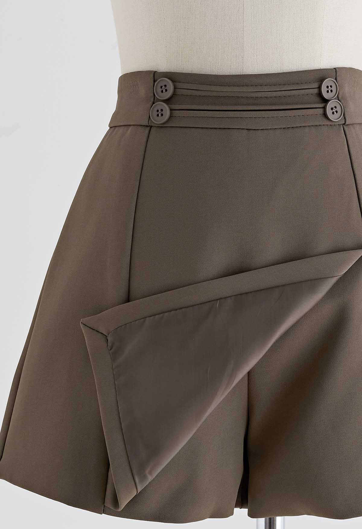 Buttons Decorated Flap Skorts in Brown