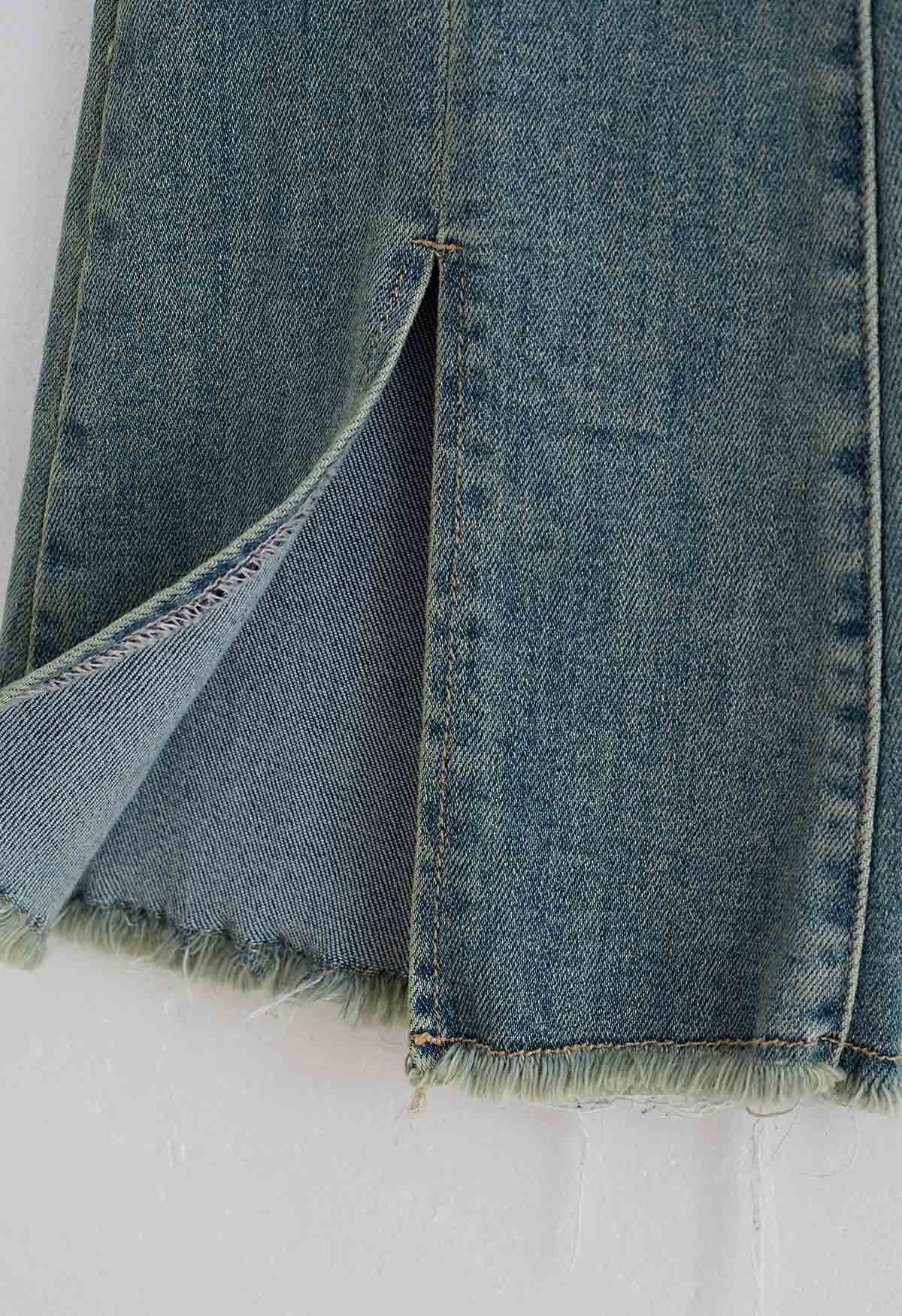 Welt Pocket Slit Frayed Hem Jeans - Retro, Indie and Unique Fashion